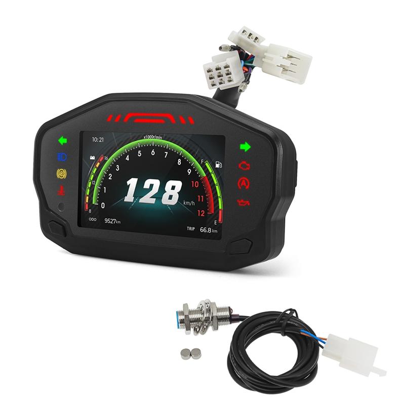 ABNF!AD Universal Motorcycle Dashboard Tachometer LCD Digital 12000Rpm Speedometer For 2-4 Cylinders Odometer