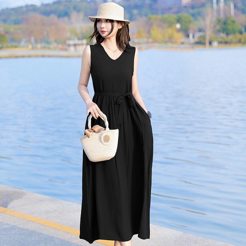 New Women's Summer Sleeveless French Silk-Cotton Beach Dress