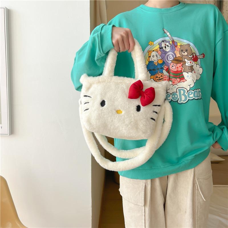 Cute Little Bag New Pink Rabbit Furry Cartoon Shoulder Bag Girls Handheld Bento Bag