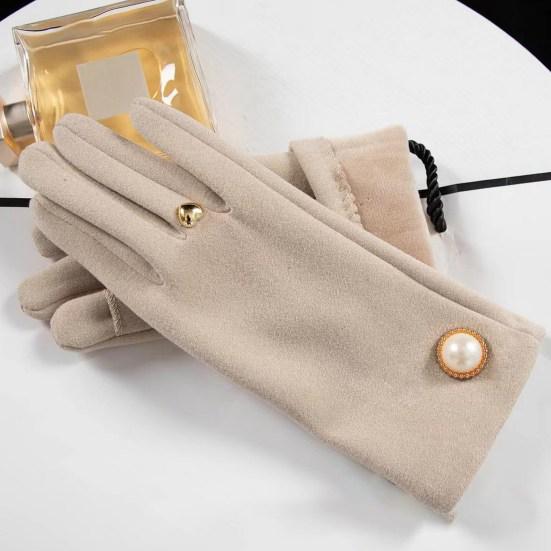 

Yousheng 1 Pair Winter Women Gloves 2 Fingers Touchscreen Elegant Faux Pearl Button Windproof Thickened Warm Ladies Motorcycle Riding Cycling Gloves