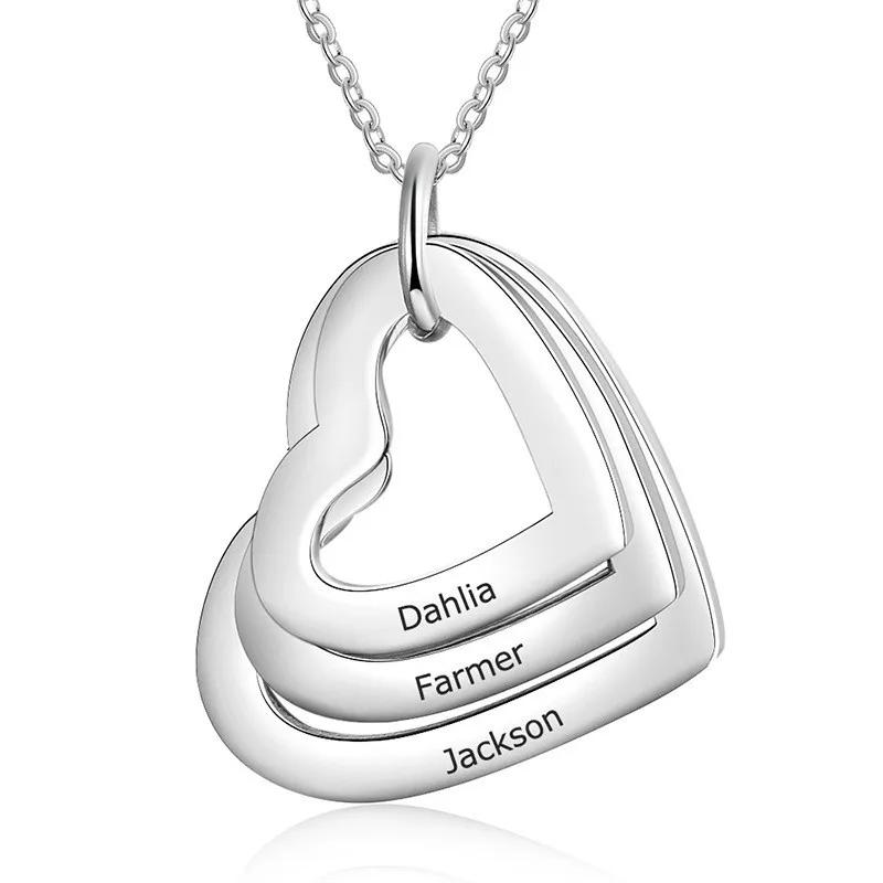 Custom Stainless Steel Engraved Necklace For Lover Family Gift Personalized Heart Pendant Jewelry