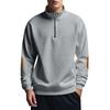 Bluză sport bărbătească cu fermoar scurt, guler de culoare contrastantă, patch-uri la coate, pulover, casual, largă, ușoară, din fleece, pentru purtare zilnică