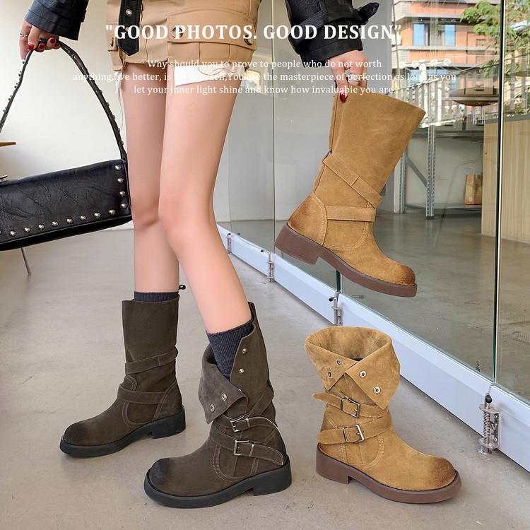 Martin Boots Women's Breathable Leather Thick Heel Low Heel Single Boots Short Boots Travel Boots 2025 New Autumn Matte Boots