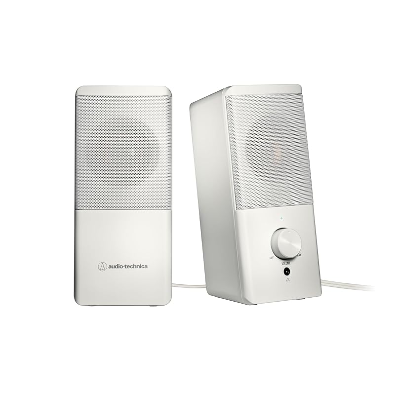 

audio technica AT-SP95 WH active speaker white PC tablet record player USB power supply Space-saving design Front headphone jack power saving high