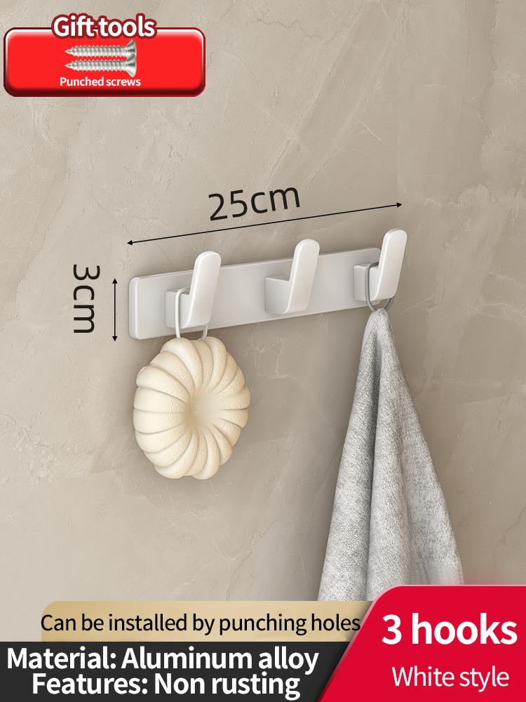 no drill Space Aluminum punch-free Kitchen Hook Bathroom Clothes Hooks Storage Rack Hook Door Wall Hanging Household Accessories