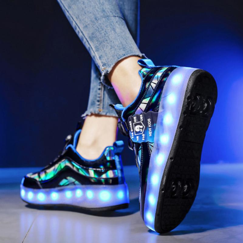 New Invisible Glowing Wheeled Skates Women's Kids Walking Skates Quad Wheel Removable Roller Skates Sporty and Stylish