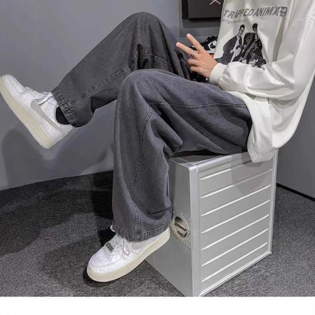 

Джинси з Хай-стріт: Унісекс Літні Ретро Повсякденні Прямі Штани з Широкими Штанинами L чорний