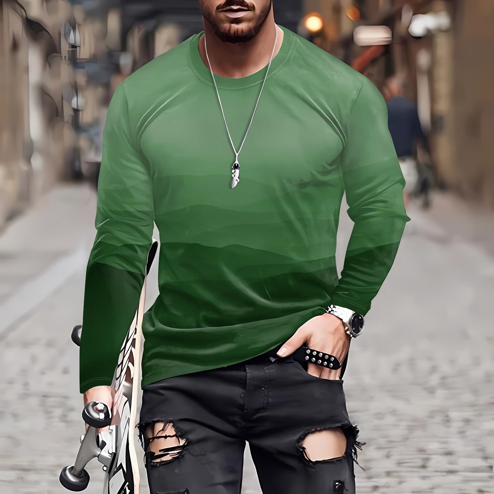 

Муж. Футболка Круглый вырез Одежда Одежда На открытом воздухе Длинный рукав С принтом Модельер Винтаж XXXXXL зелёный