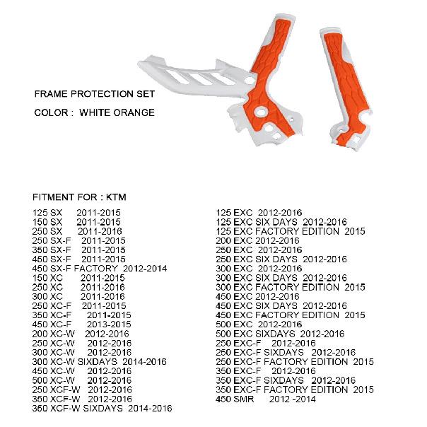 

Motorcycle Frame Guards Motocross X-Grip Cover Protection For KTM XCW XCFW SX SXF EXC EXCF 125 150 250 350 400 450 500 2011-2016 Orange White