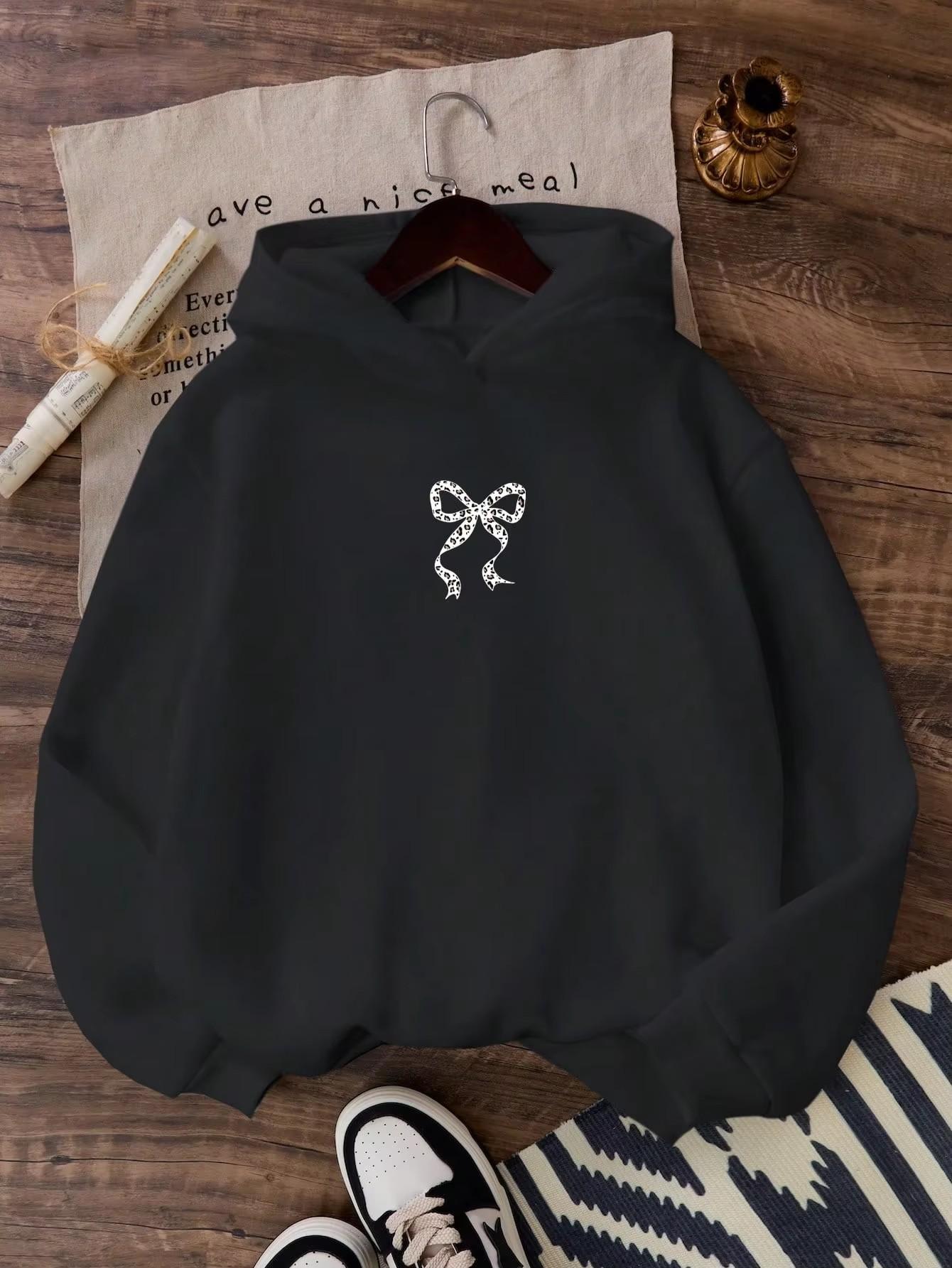 

Креативные толстовки с принтом леопарда и бантом для женщин, повседневные трендовые топы в стиле Y2K, удобная уличная одежда, модная одежда 3XL