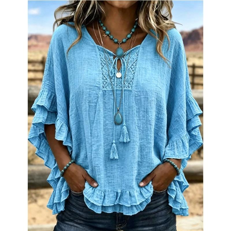 DICFY Women's Fashion Casual Summer Spring V-Neck Short Sleeve Blouses & Shirts