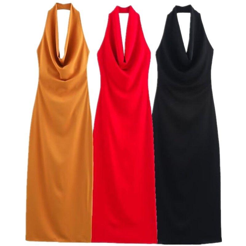 Fashion Style 2024 Fall and Winter New Women's Stylish Hanging Collar Sleeveless Long Midi Skirt Dress 9247782