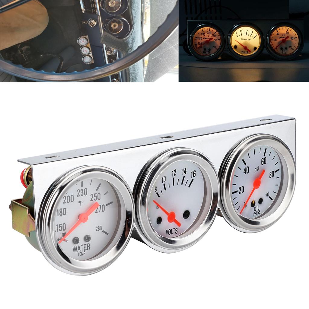 Universal 3 In 1 Gauge Set Water Temp VoltsOil Press 52mm Meter Mechanical Instrument