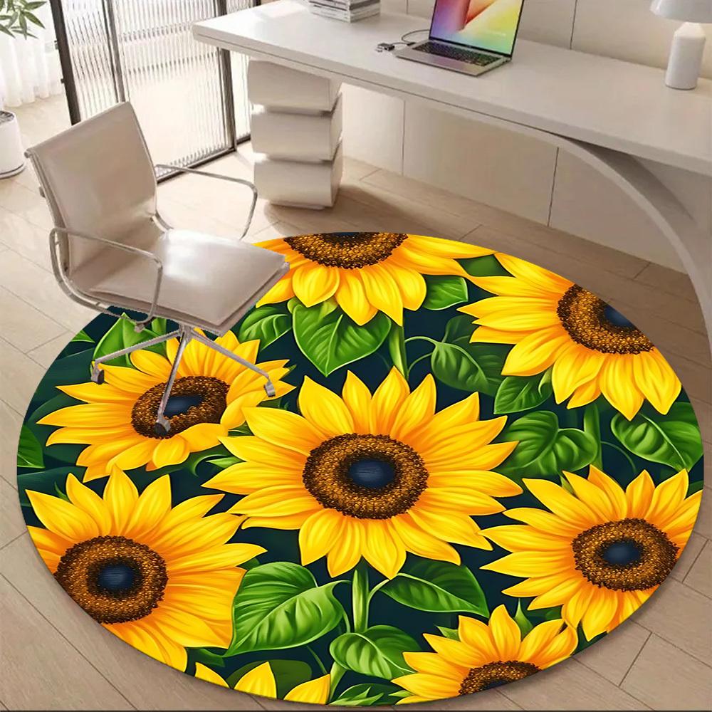 1pc Sunflower Garden Office Round Area Rug, Indoor Mat Suitable ForOffice, Under Office Chairs Bedroom Living Room Home Decor, Room Deco, D036