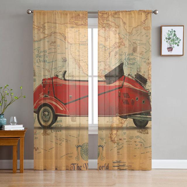 Motorcycle Highway Retro Style Chiffon Sheer Curtains For Living Room Bedroom Home Decoration Window Voiles Tulle Curtain