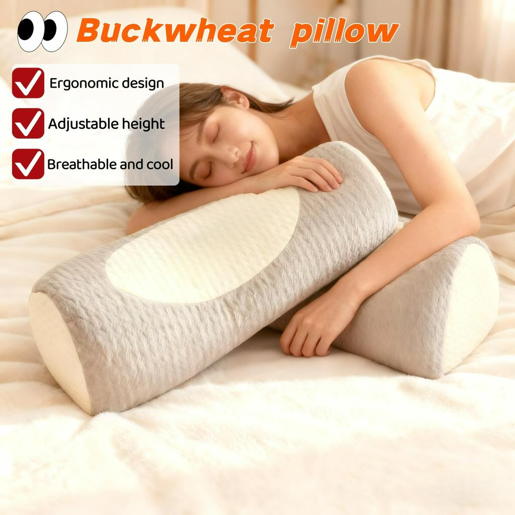 Ergonomic Buckwheat Pillow Adjustable Height Breathable Hypoallergenic Pillow with Removable Cover Cervical Spine & Head Back