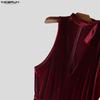 INCERUN Men Lacing Neck Sleeveless Solid Velvet Party Long Rompers Jumpsuits