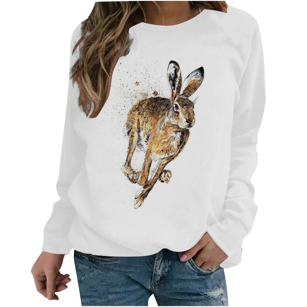 New Loose Casual 3D Animal Print Pattern Women's Round Neck Long Sleeved T-shirt