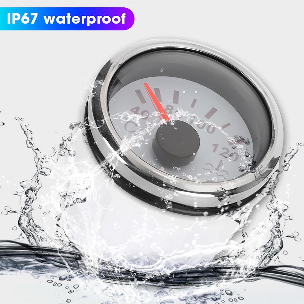 Water Temperature Display 2in Cooling Water Temperature Gauge 40‑120℃ Smart Alarm IP67 Waterproof 12V/24V 0‑190ohm Sensor