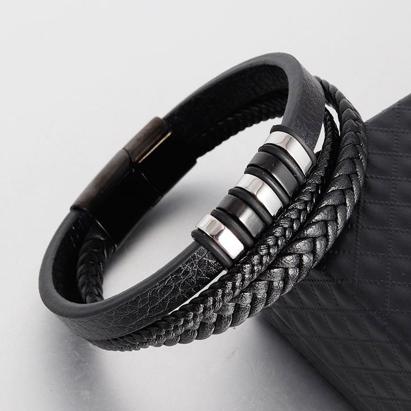 Bracciali alla moda in vera pelle da uomo Bracciali in corda intrecciata multistrato in acciaio inossidabile per gioielli da uomo e donna
