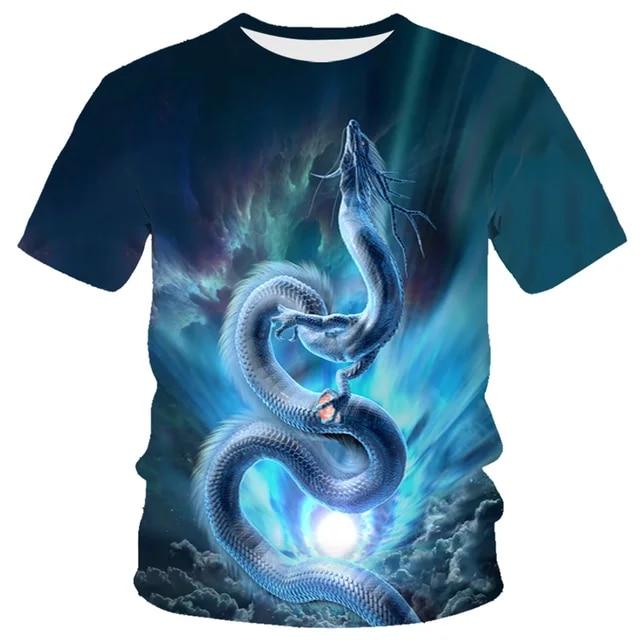 3D Dragon Print T-shirt Herr Mode Streetwear T-shirt Harajuku Cool Animal Shirt Anime kortärmade toppar T-shirts