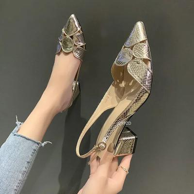 2025 Summer Shoes Sandals Women Leather 3cm High Heels Lady Pointe Toe Gold Heels Sandals Female Wedding Bridal Shoes