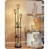 Boho Floor Lamp with Shelves and Foot Switch 3-Light Standing Lamp in Rustic Brown and Yellow for Living Room Bedroom Study