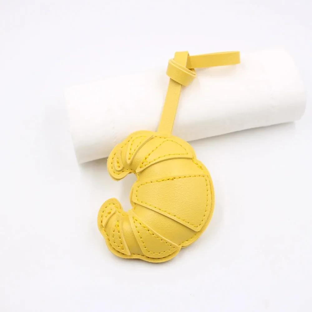 Chaveiro Croissant de Couro com Corda Trançada DIY Decoração de Bolsa Anti-Perda Pingente de Bolsa de Chifre Feminina Bijuteria Artesanal