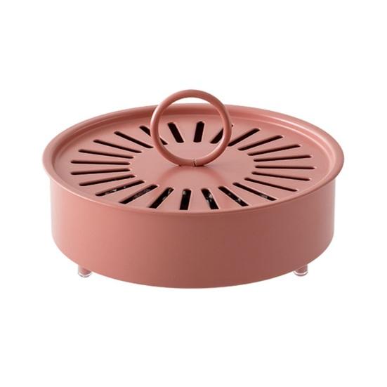 Incense Coil Holder with Handle Cover Portable Indoor Outdoor Camping Fireproof Round Metal Repellent Spiral Incense Burner Ash Catcher Tray