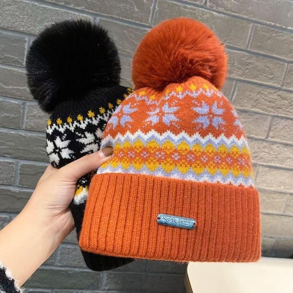 Windproof Knitted Beanie Cap Pom Pom Decoration Casual Beanie Winter Warm Hat for Unisex