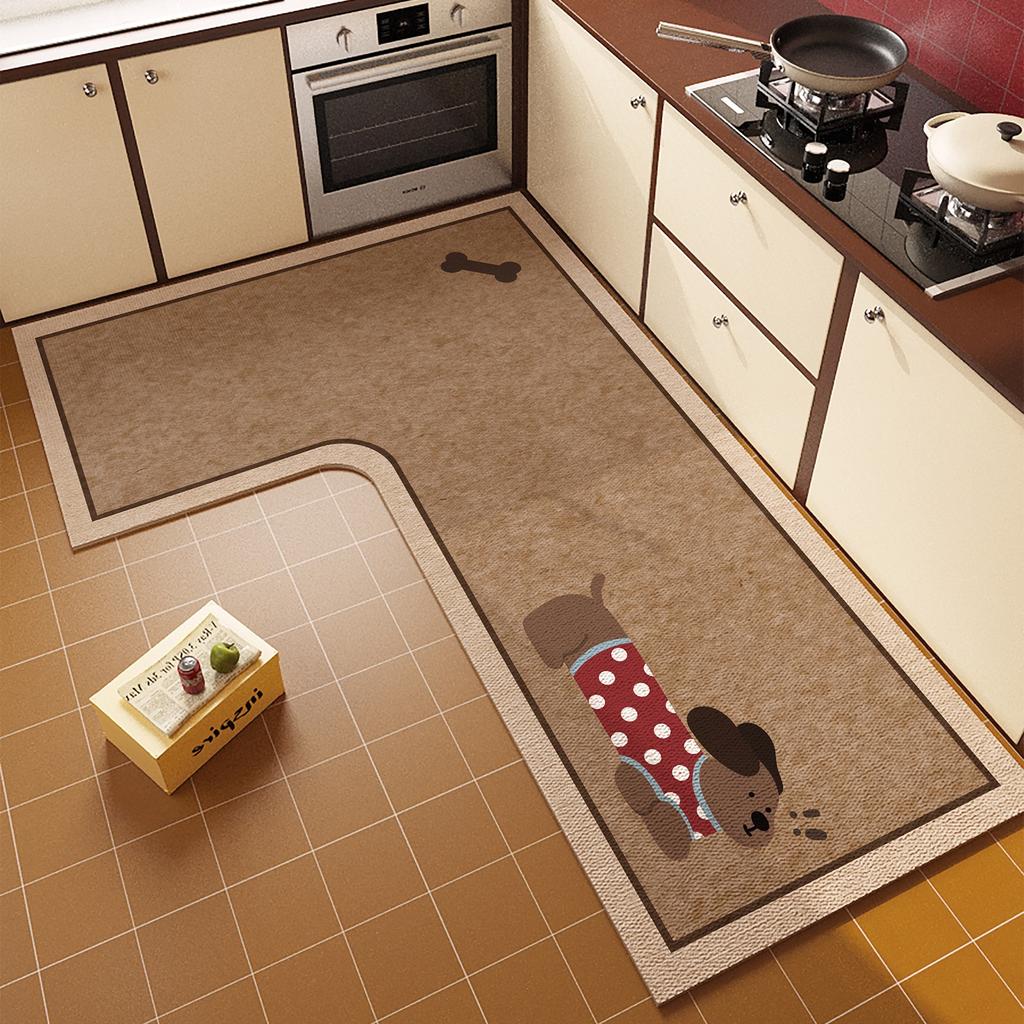Floor Mat For Kitchen Non-Slip Waterproof Oil-Proof Carpet Cute Paw Pattern Leather Rug L-Shaped Home Decoration Mats