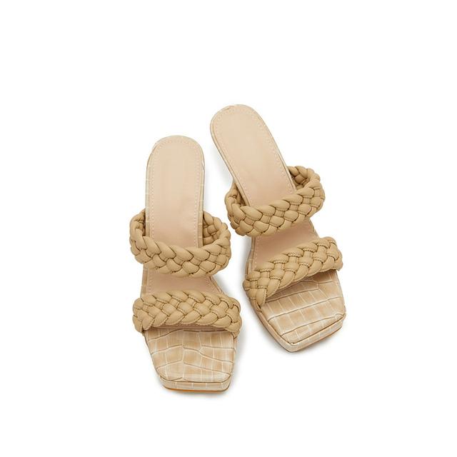 Summer Women 11cm High Heels 2cm Platform Slippers Lady Weave Leather Chunky Block Heels Slides Mules White Fetish Shoes