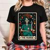 Christmas ER Nurse Tarot Shirt Emergency Nurse Life Holiday Tee Dia De Muertos The Nurse Skeleton Printed Tshirt Women Casual T