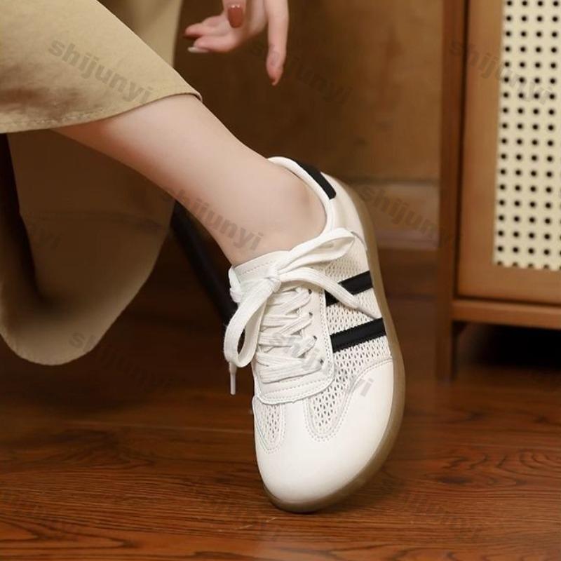 Women's Vulcanized Shoes 2026 Summer New Mesh Breathable Soft Sole Casual Shoes Lightweight Comfortable Fashion Lace Up Flats