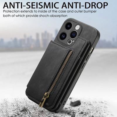 Deri Fermuarlı Cüzdan Kart Tutuculu Telefon Kılıfı IPhone 15 14 11 Pro Max 13 12 Mini X XR XS Max 8 7 Plus için Darbeye Dayanıklı Kılıf