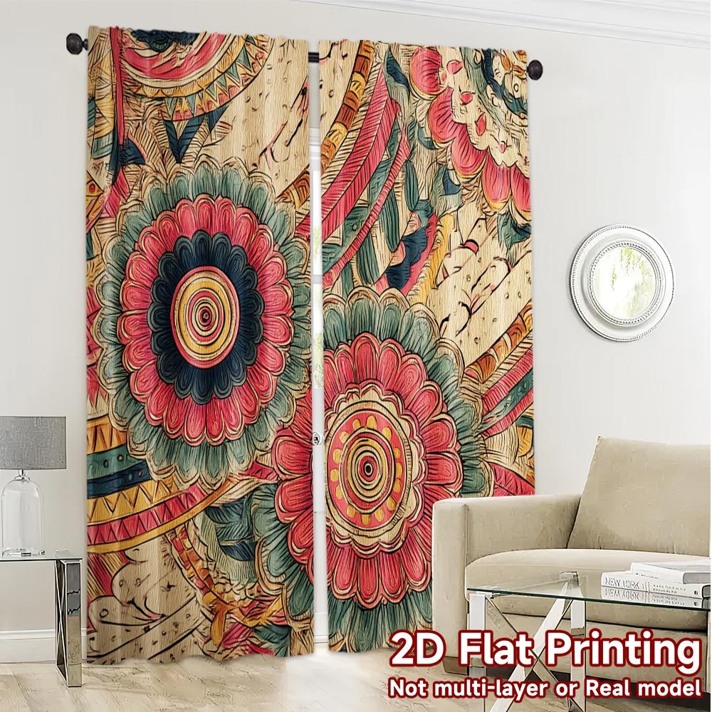 2D FLAT PRINTING 2pcs Curtains (Without Rod) Floral Mandala Design (5) New yearFestival Creative Curtains Durable Polyester