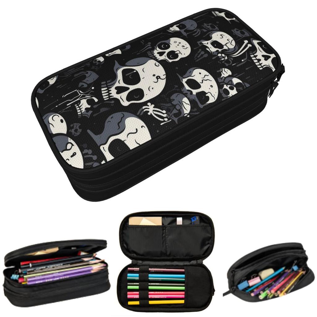 Cartoon Style Halloween Skull Pattern Pencil Case for Boys Girls Gifts Pen Box Pencil Bag Stationery Supplies Pen Holder Bag