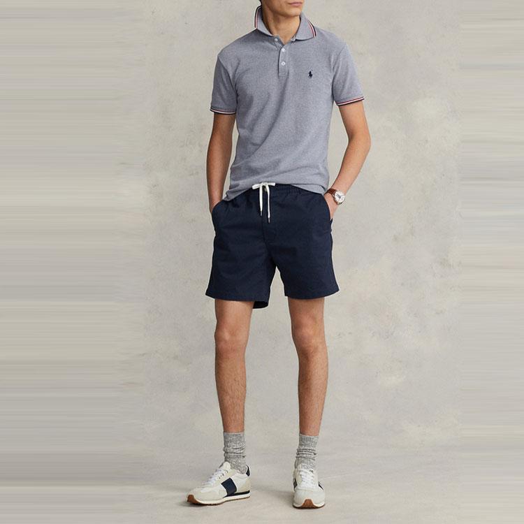 Polo Ralph Lauren SS22 Gestreiftes Detail Logo Bestickt Slim Fit Kurzarm Poloshirt Herren Oberteile Grau MNPOKNI1N821833-410