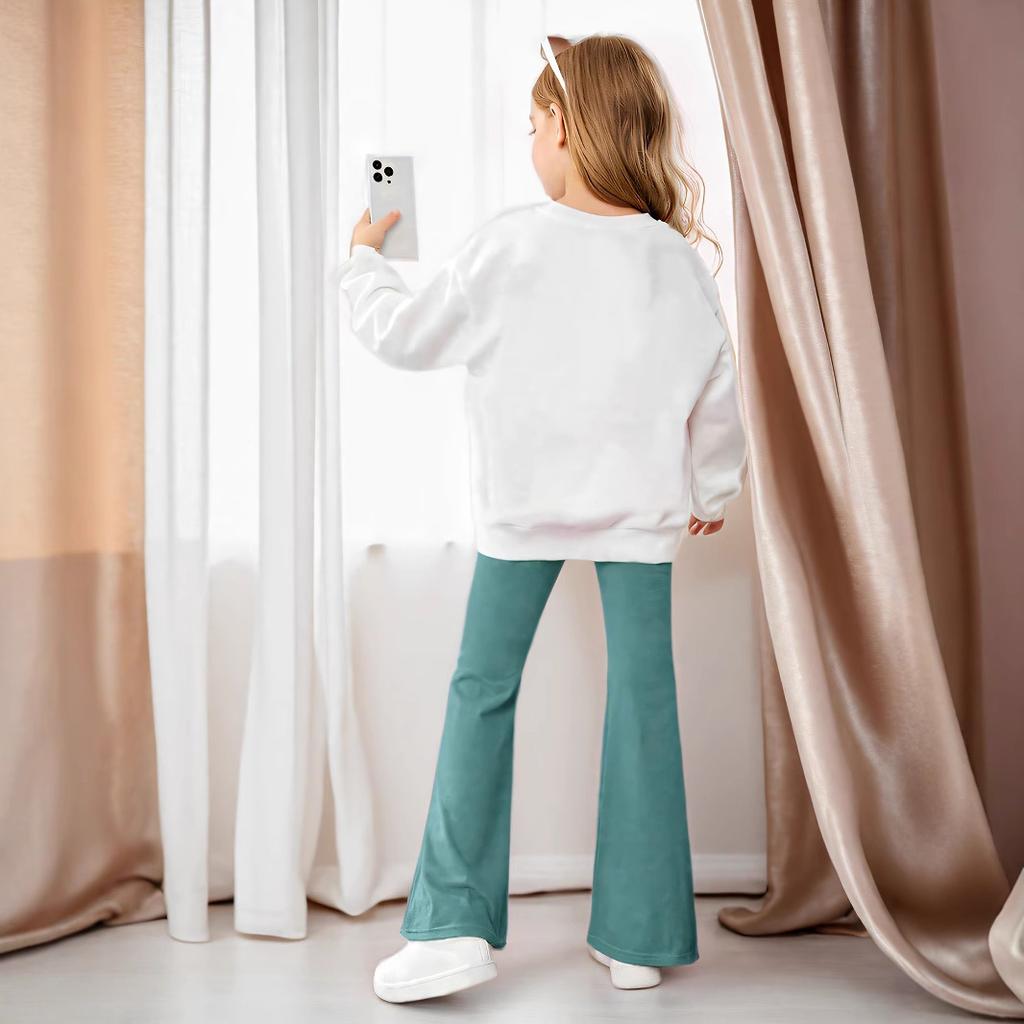 Dívčí pulovr s květinovým potiskem a rozšířené kalhoty Dvoudílný set Podzimní ležérní oblek pro děti