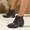 British Style Lace-up Mid-heel Boots 2025 Winter New Thick-heeled Large Size Pointed Martin Boots for Women