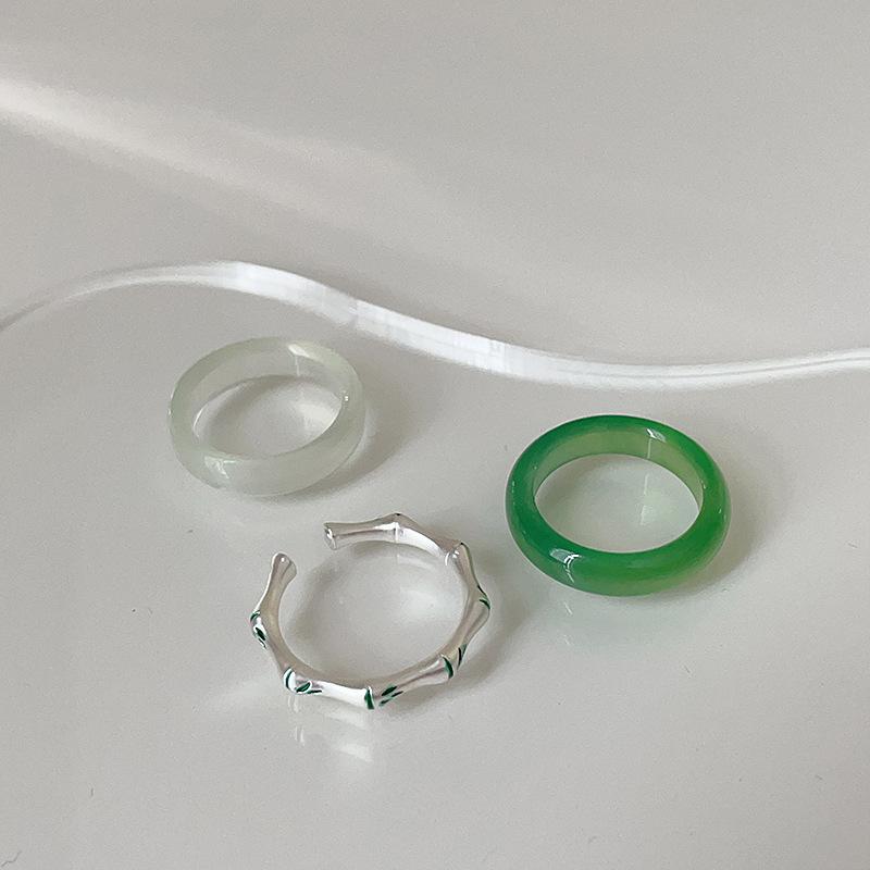 Transparenter Chalcedon Bambus Metallring Damen Nische Retro Persönlichkeit Schlicht Vielseitig Temperament Modering Ring
