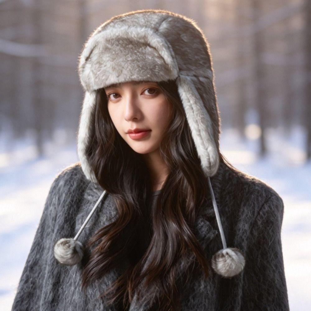 Polyester Trapper Ear Flap Hat Windproof Thick Plush Winter Hat Warm Ushanka Hat  Unisex