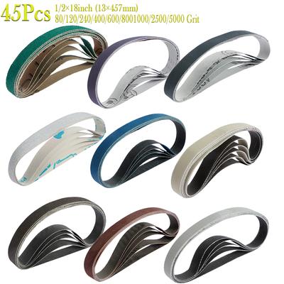 45PCS 1/2×18in Sanding Belt Set 80-5000 Grit Abrasive Belt for Belt Sander Abrasive Tool for Metal Wood Fiberglass Rubber