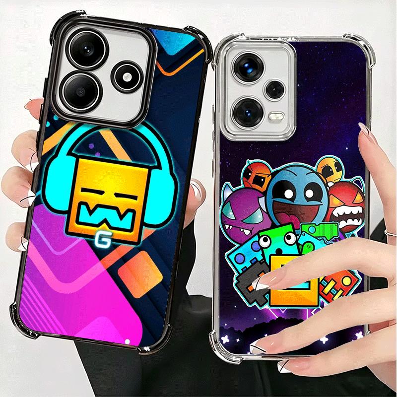 Geometry Dash Game Plating Phone Case For Xiaomi Redmi Note 14 15 Pro Plus 13 12 11 11S 11T 10 9S 9 5G Anti-Fall Airabag Cover