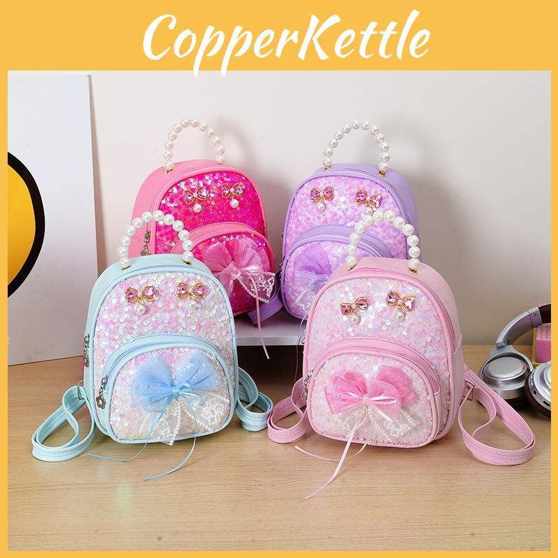 Kids Backpack Fashion With Artificial Pearl Hand Held And Bow Decor For Daily