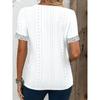 Women Short Sleeve V Neck Hollow Lace Trim Button T Shirt