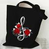Music Heartbeat Printed Canvas Bag Shoulder Bag Folding Bag Handheld Shopping Bag Large Capacity Durable Eco Friendly Bag