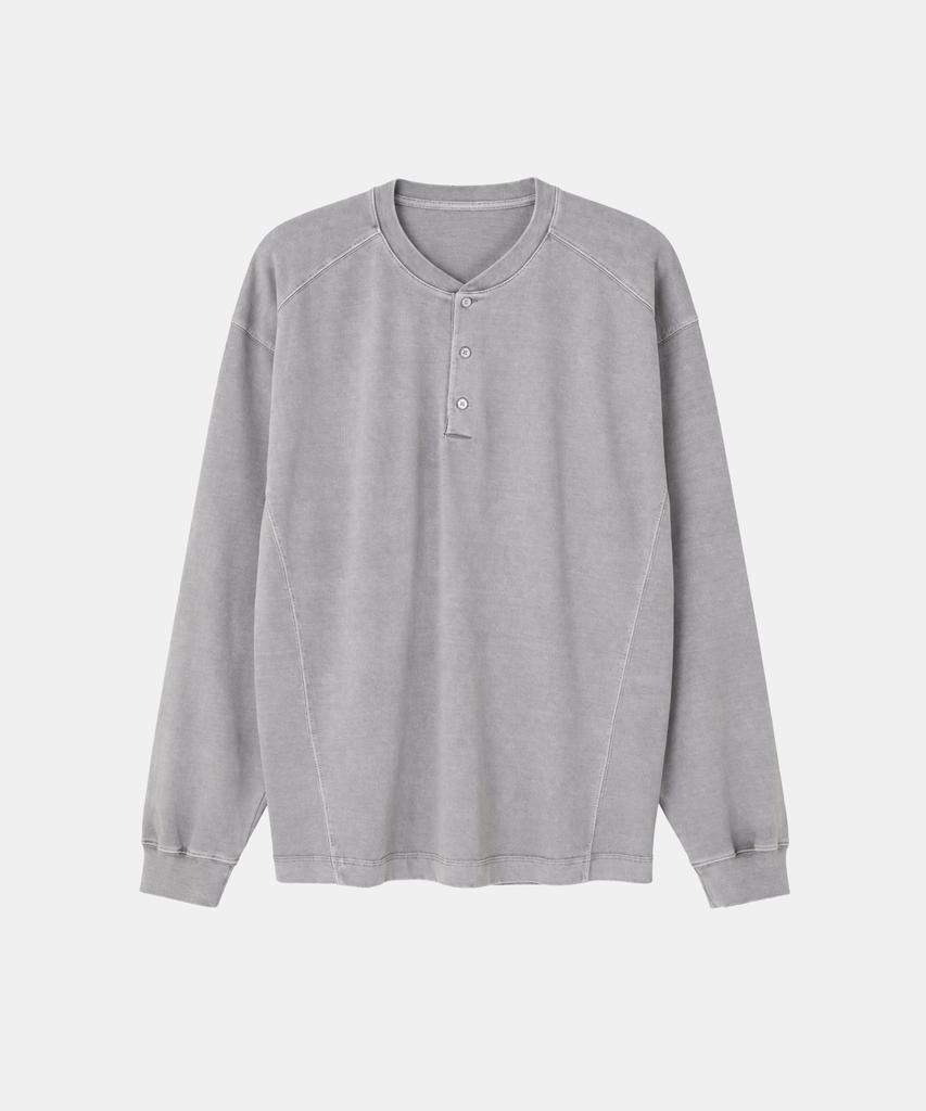 IKALOOK Spring/Autumn Pigment 3-Button Long Sleeve T-Shirt Dd1Fmlt122