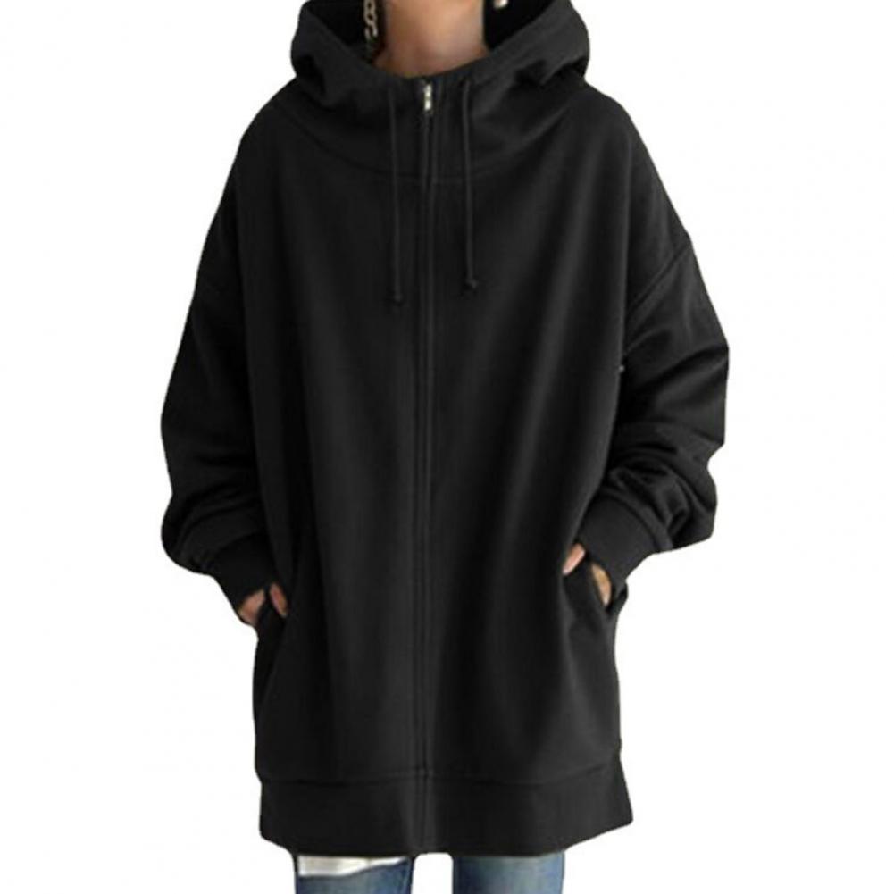 

Женская длинная куртка с капюшоном на молнии с завязками на шнурке, туника, толстовка, однотонный кардиган с открытым передом, осень-зима, пуловер с капюшоном XXL чёрный