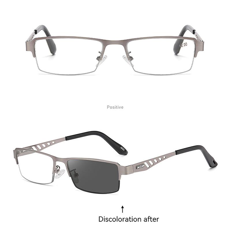 Adjustment Pochromic Multifocal Reading Glasses Men Progressive Anti-Blue Ray Business Spectacles Half-Frame Eyewear 1.0-3.5